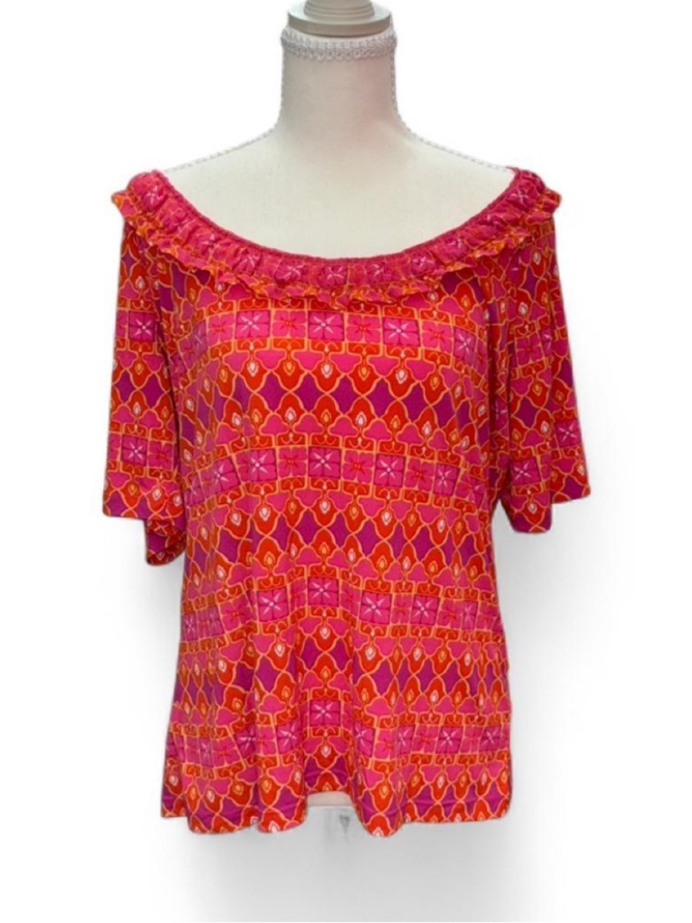 Covington Hot Pink & Orange Off-Shoulder Tunic Top